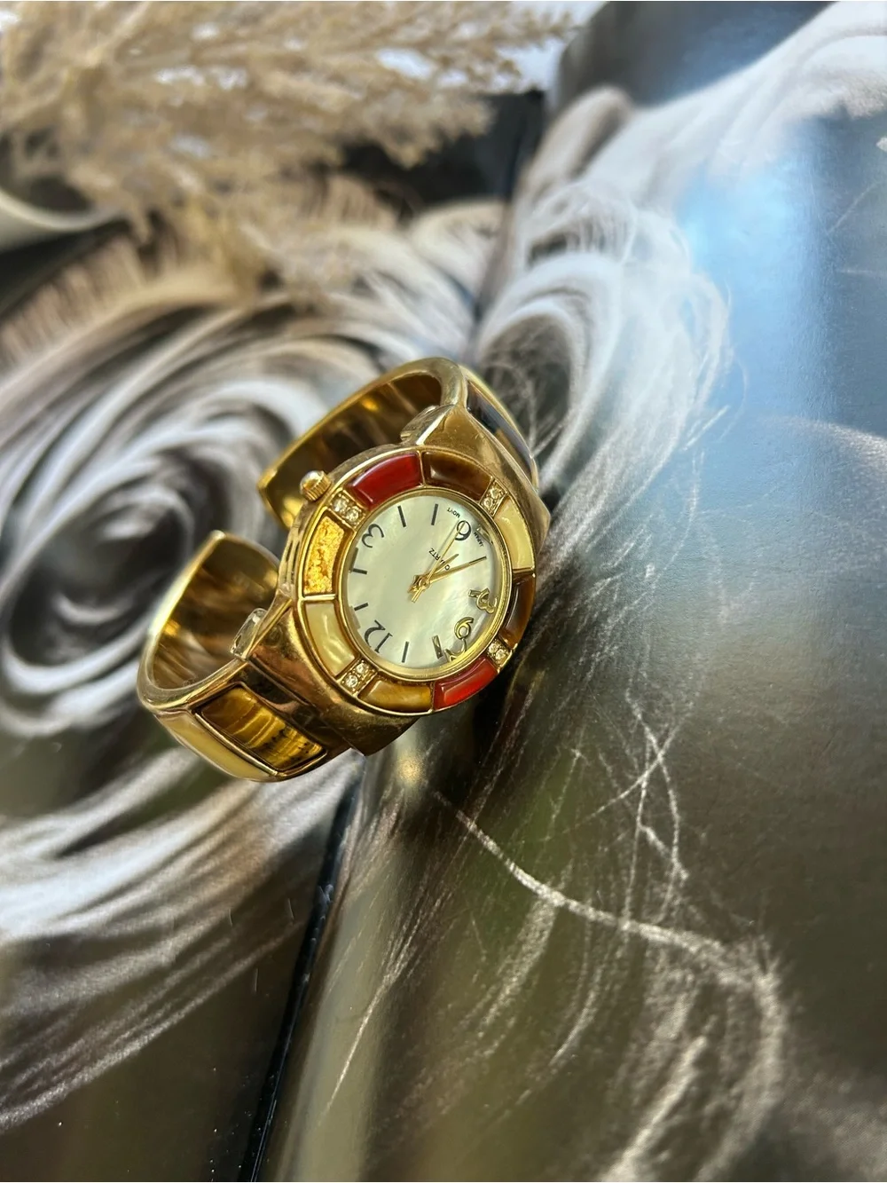 japan movt Gold-Tone Women's Watch with Red Accents